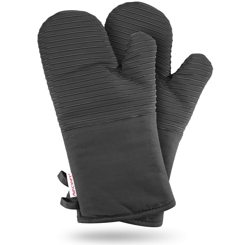AVACRAFT Oven Mitts Pair, Flexible, 100% Cotton with Unique Heat Resistant Food Grade Silicone, Thick Terry Cloth Interior, 500 F Heat Resistant (Grey Oven Mitts) - Image 1